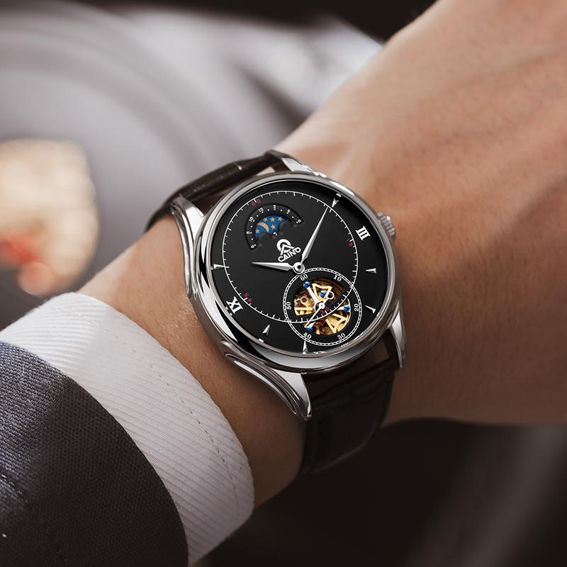 Изображение товара: Часы мужские механические с турбийоном, люксовые брендовые автоматические деловые водонепроницаемые, с кожаным ремешком, 2020