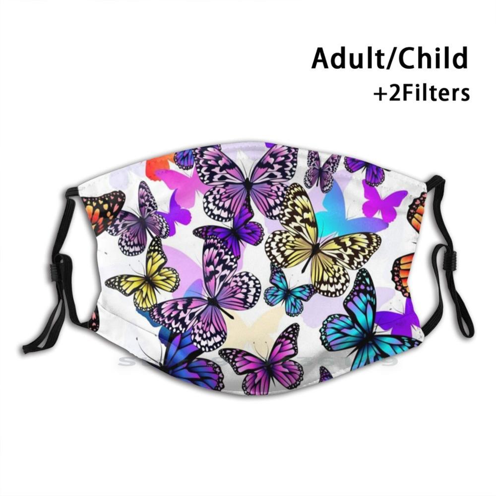Изображение товара: Разноцветные бабочки многоразовая маска для лица с фильтрами Детские разноцветные бабочки Разноцветные фиолетовые Синие Бабочки