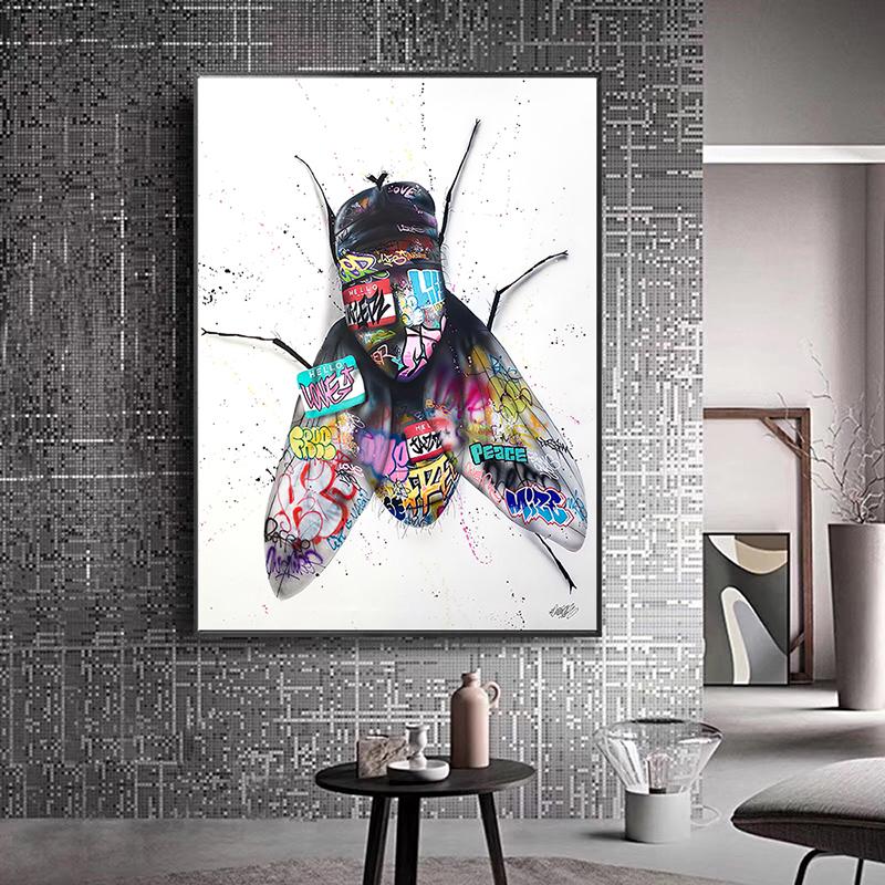 Изображение товара: Абстрактный постер и принты насекомых мух граффити художественные настенные картины Современный стиль насекомое холст живопись для украшения дома