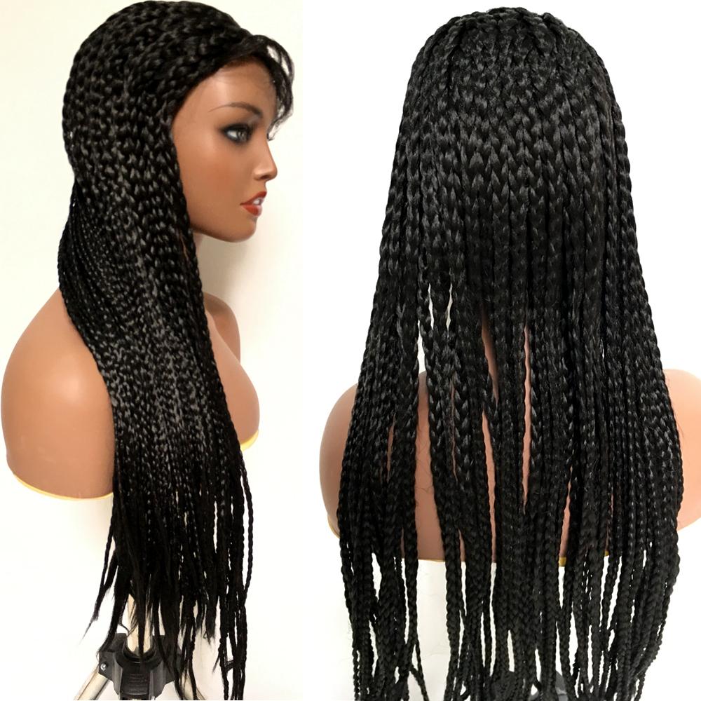 Изображение товара: DLME длинный Плетеный парик синтетический парик с детскими волосами для черных женщин косички волосы термостойкие коричневые черные волосы