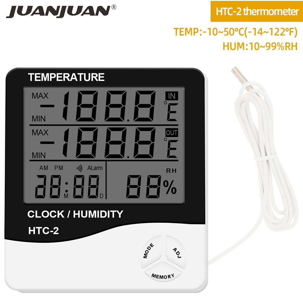 Изображение товара: Цифровой измеритель температуры и влажности, уличная метеостанция с часами и ЖК-дисплеем, термометр, гигрометр, HTC-1 HTC-2