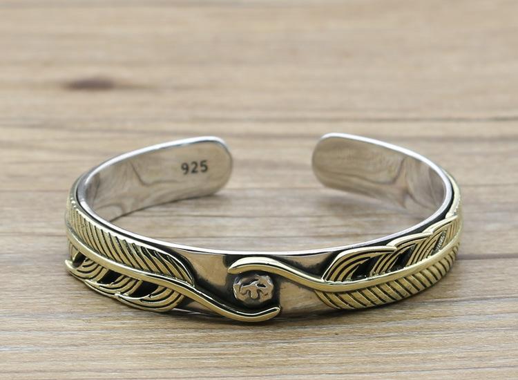Изображение товара: Оригинальные Ювелирные изделия, браслет в стиле ретро с перьями для мужчин и женщин, браслет из стерлингового серебра с открытым концом