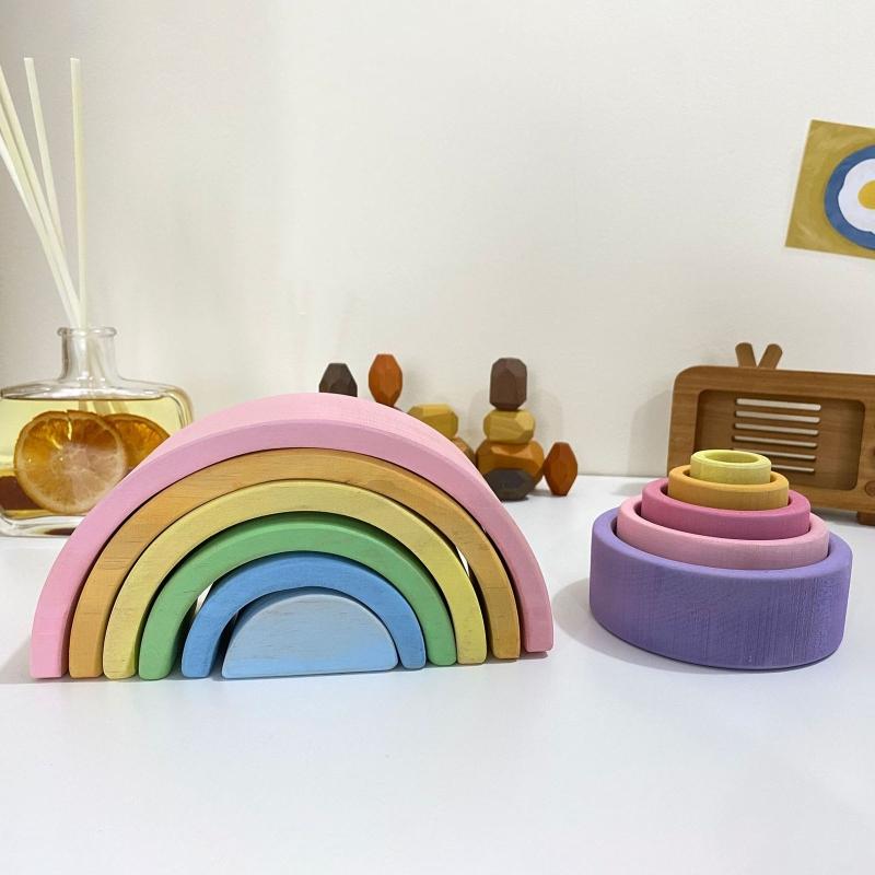 Изображение товара: 5 шт. детские деревянные радужные штабелеры, Детские креативные развивающие игрушки, подарки для детей, укладка, игра, Обучающие строительные блоки