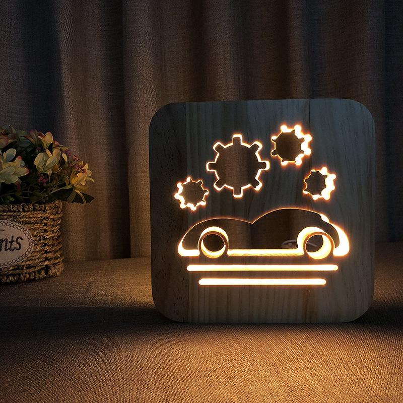 Изображение товара: Моделирование автомобиля из массива дерева Usb 3d светодиодный ночсветильник для детей подарок прикроватная настольная лампа домашний декор Прямая доставка