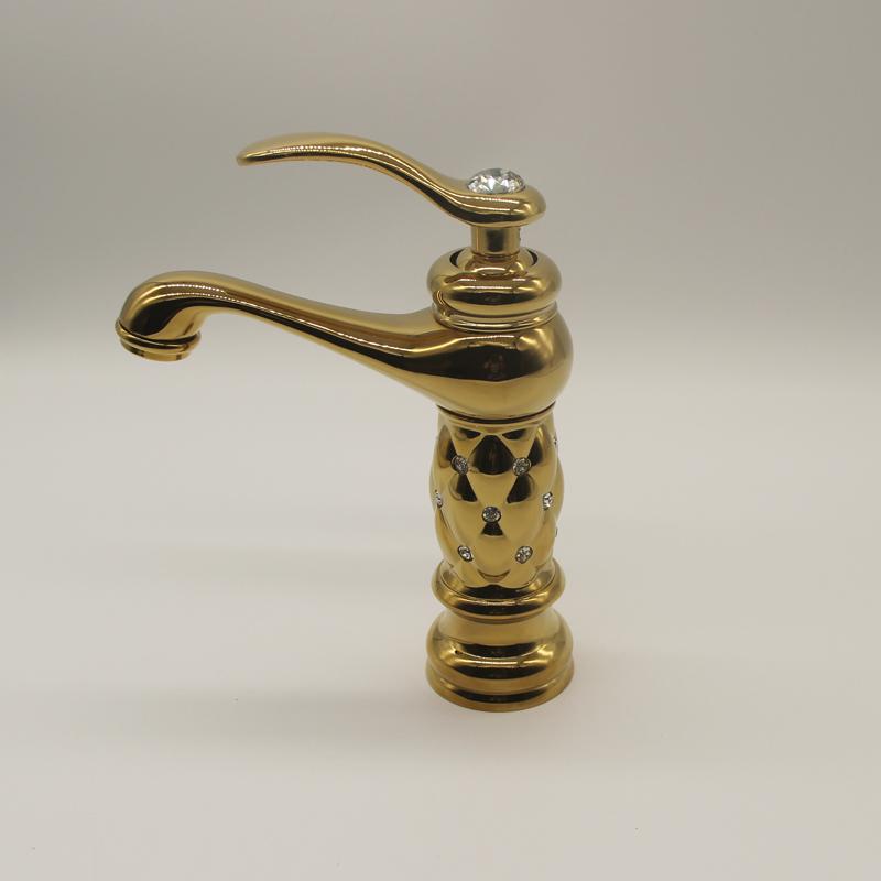 Изображение товара: Классический Латунный кран для раковины с золотым бриллиантом, кран для раковины с одним отверстием, золотой умывальник, смеситель для воды, кран torneira banheiro G1143