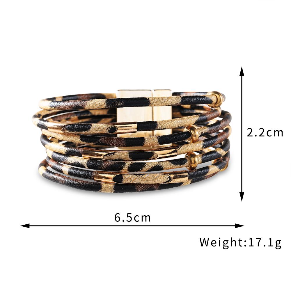 Изображение товара: WYBU, четыре стиля, очаровательный Леопардовый многослойный браслет для женщин, богемный браслет на запястье с бусинами и магнитной застежкой, ручная бижутерия