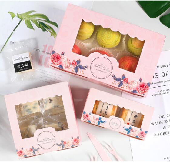 Изображение товара: 30 шт. бумажная Подарочная коробка с окном, Свадебная вечеринка, Розовый венок розы, коробка из крафт-бумаги, упаковка для пирожных, конфет кекс и печенья