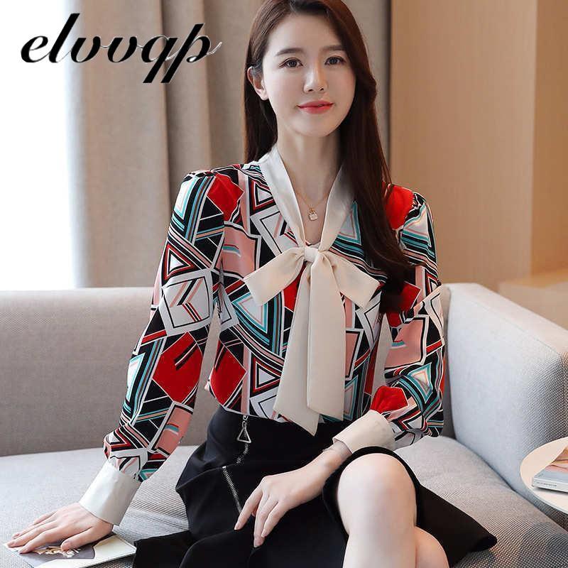 Изображение товара: Блузка женская шифоновая с принтом, повседневная Облегающая рубашка в Корейском стиле, модный элегантный офисный Топ с длинным рукавом, уличная одежда, на осень