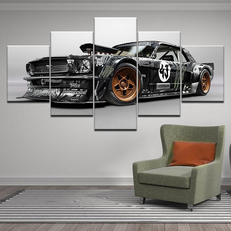 Изображение товара: 5 панельных картин на холсте классический автомобиль Ретро ностальгическое Искусство Декор для домашней комнаты дымчато-Серый роскошный спортивный автомобиль супер автомобиль каркас