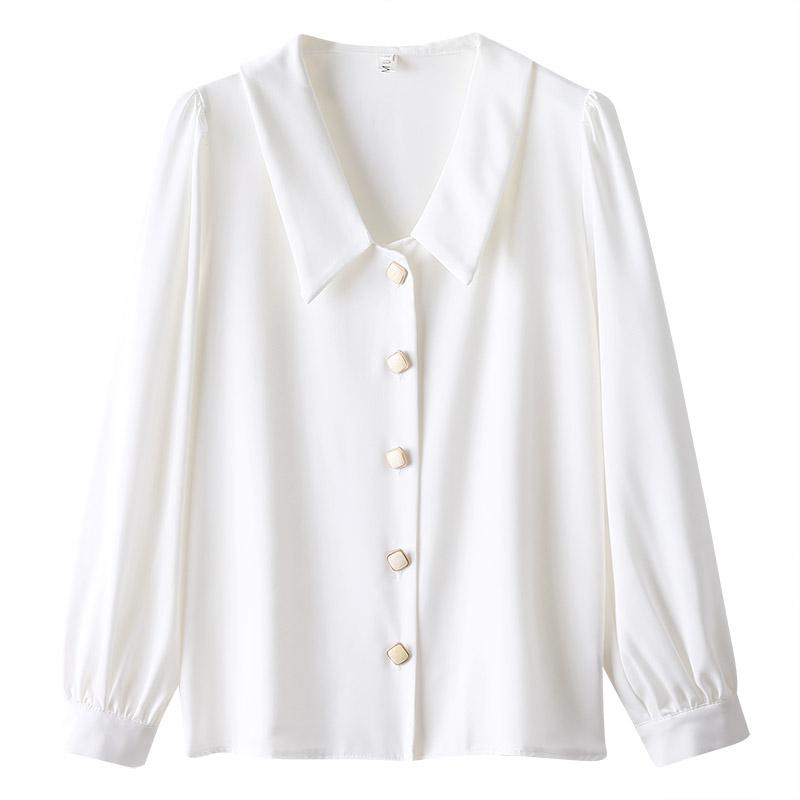Изображение товара: COIGARSAM винтажная длинная рубашка женские топы шифоновые с пышными рукавами воротник Питер Пэн женские рубашки белый желтый 6057