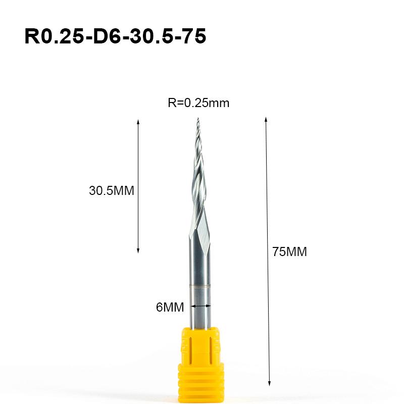 Изображение товара: 3 шт. SHK 6 мм коническая сферическая Концевая фреза с вольфрамовым твердосплавным покрытием конус фрезерный станок с ЧПУ Деревообработка резьба гравировка бит