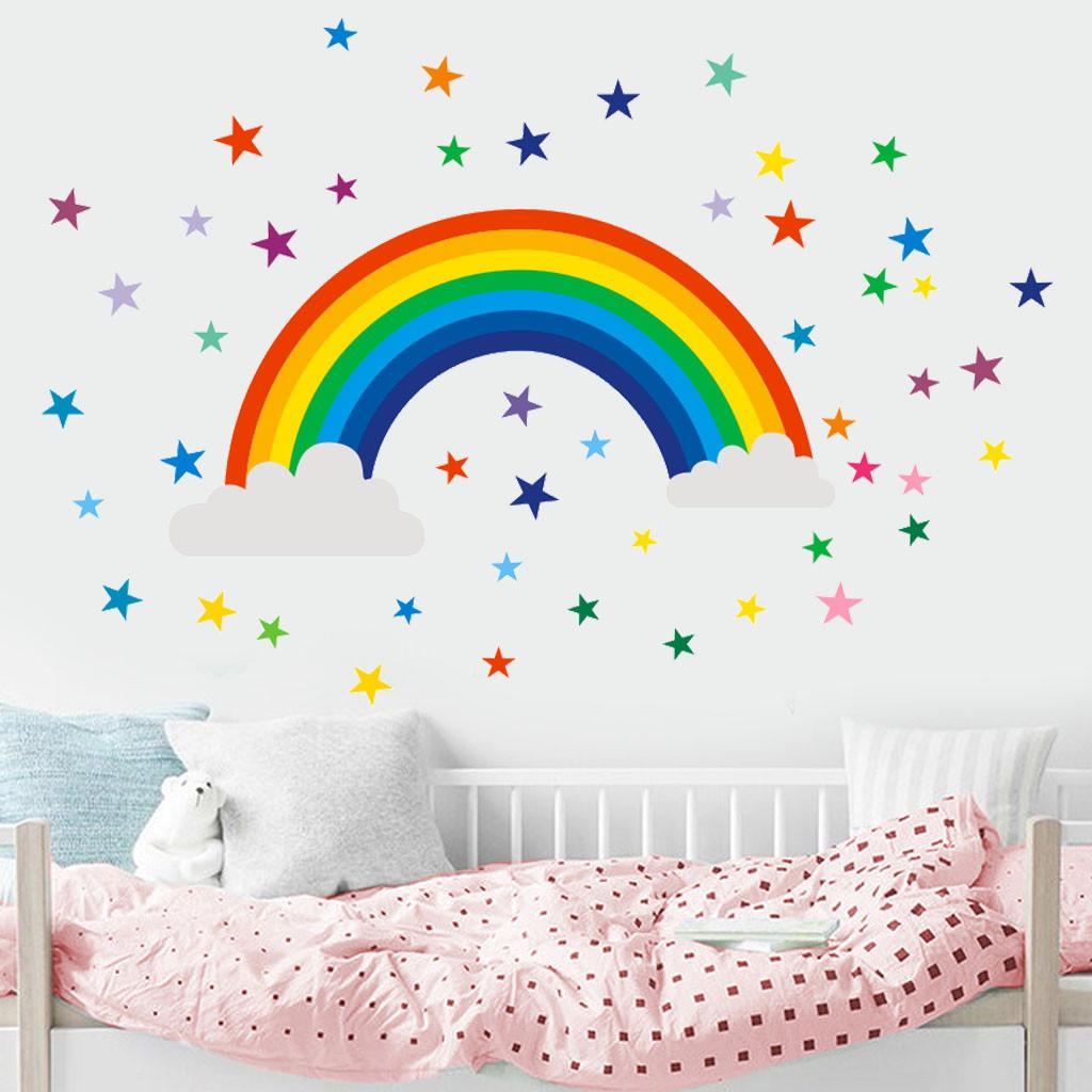 Изображение товара: Наклейка на стену с изображением радуги звезд для детской комнаты, гостиной, спальни, декоративные обои цветов, виниловая художественная роспись, детские наклейки