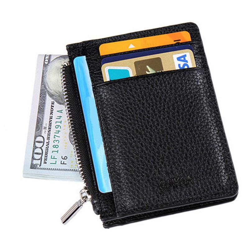Изображение товара: Модный стильный держатель для кредитных карт в стиле унисекс, кошелек из искусственной кожи, однотонный многофункциональный кошелек для ID-карт, кошелек для хранения, сумка для ключей