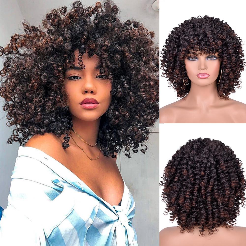 Изображение товара: 14-дюймовый короткий синтетический парик афро кудрявые вьющиеся парики для чернокожих и белых женщин безклеевые натуральные высокотемпературные волосы Lizzy Hiar