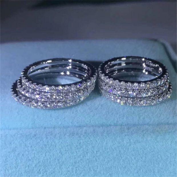 Изображение товара: Горячая Распродажа, Настоящее серебро 925 пробы и розовое золото, бриллиантовое кольцо, сверкающее простое круглое тонкое кольцо для женщин, элемент, изысканное ювелирное изделие