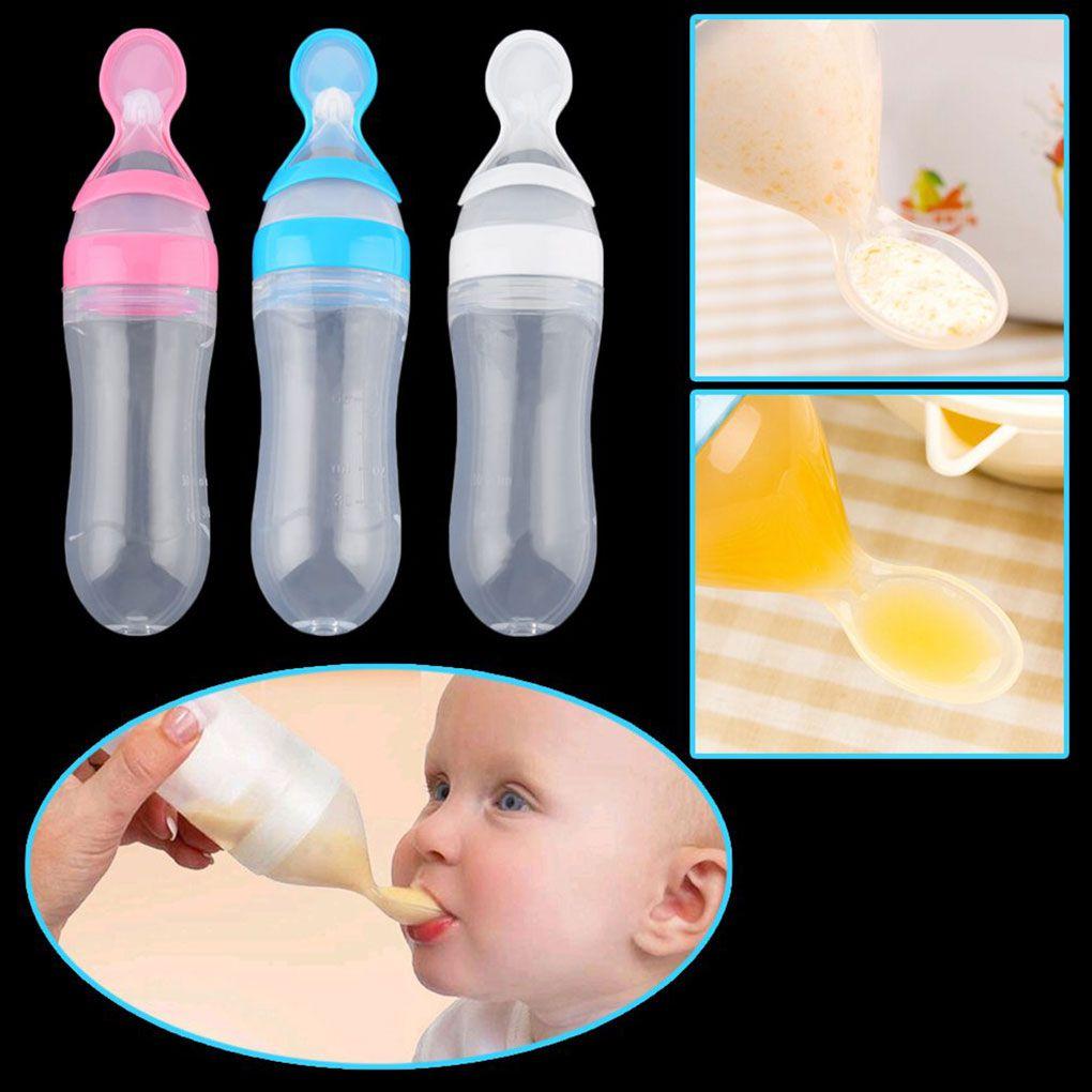 Изображение товара: Силиконовая бутылочка для кормления с ложкой для кормления, пищевая рисовая бутылочка для каши, обучающая бутылочка для новорожденных и малышей, 90 мл
