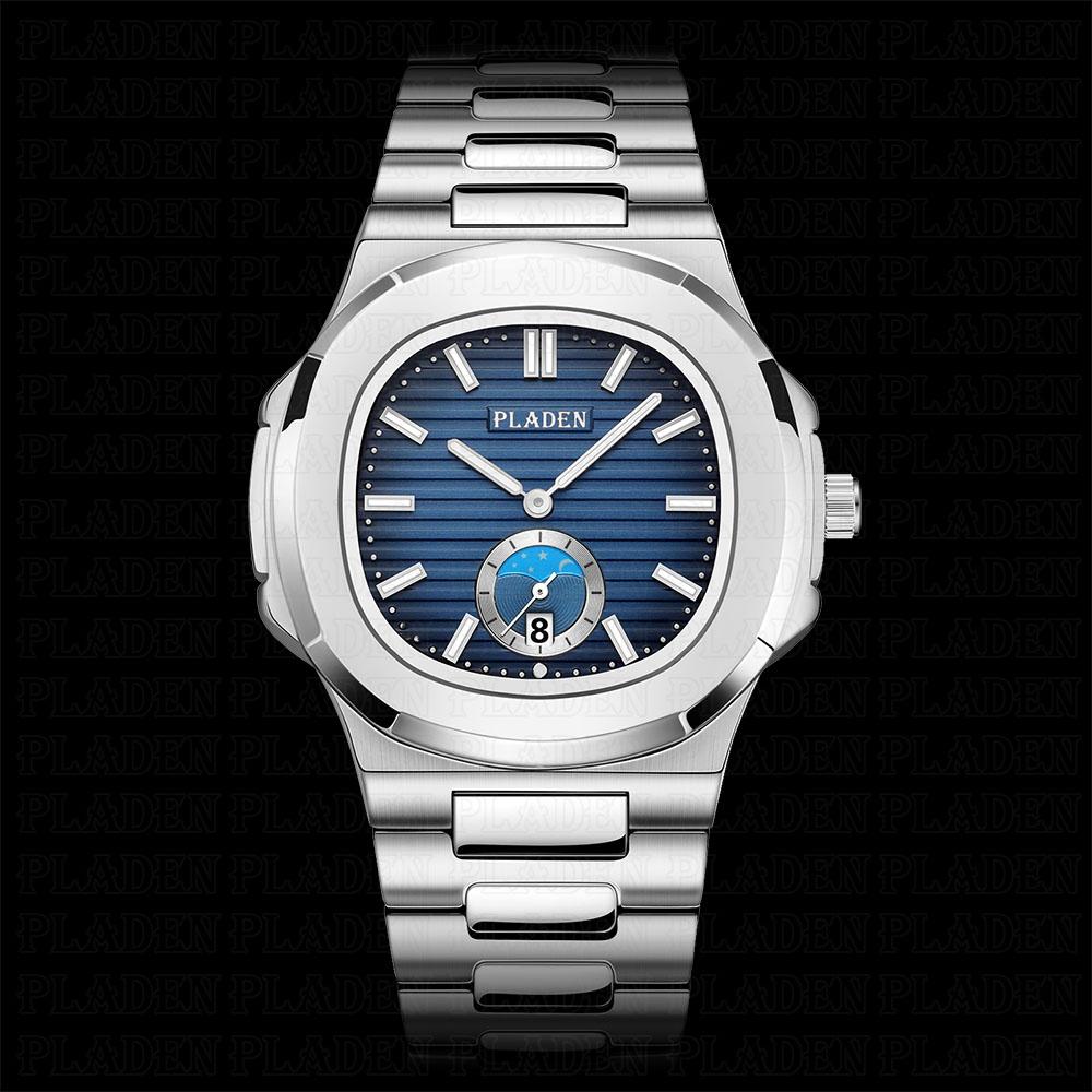 Изображение товара: Часы наручные PLADEN Мужские кварцевые, модные брендовые, с хронографом, из нержавеющей стали, с синим циферблатом, # PL1023