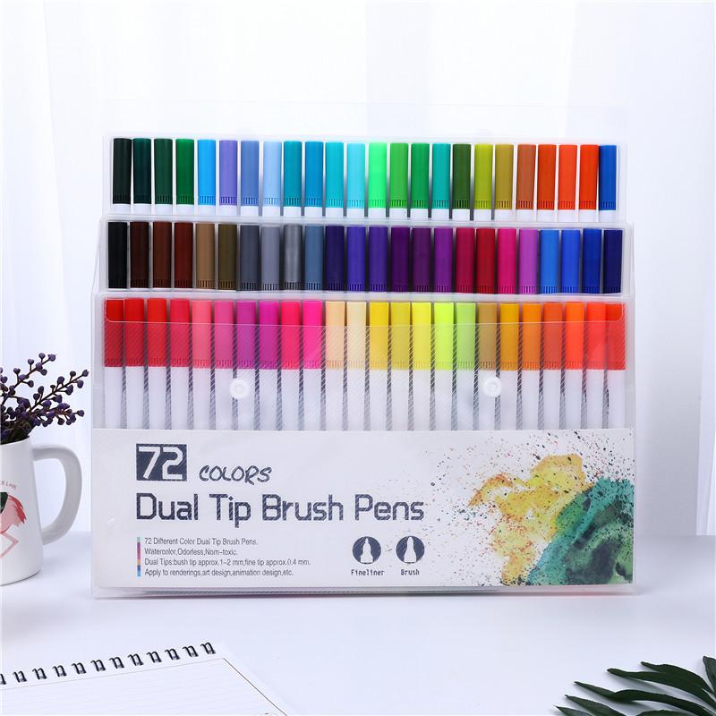 Изображение товара: MKB Акварельная ручка с двойной головкой, 12-цветная 60-цветная 100-цветная ручка-маркер с двойной щеткой, специально для обучения в офисе.