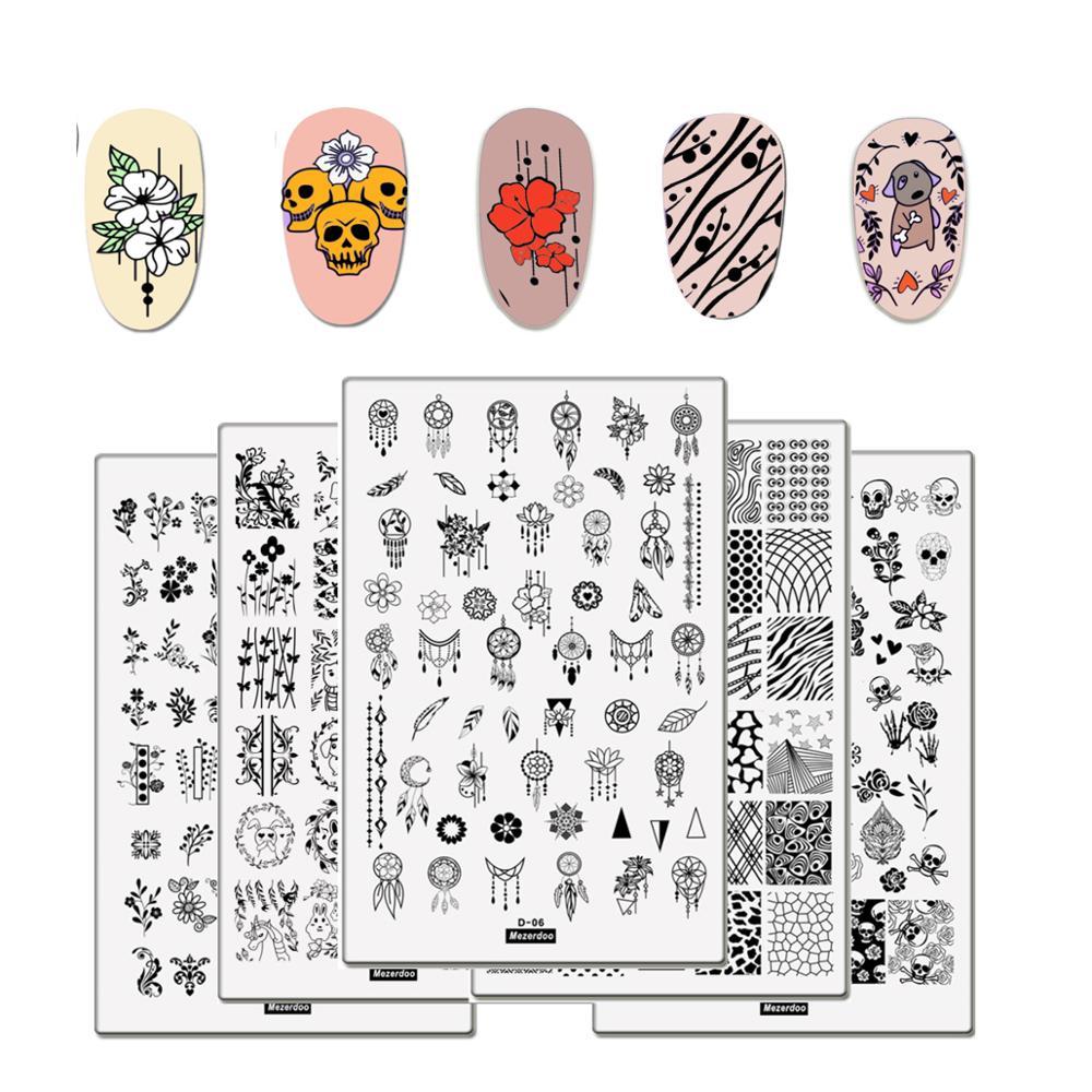 Изображение товара: Пластины для стемпинга ногтей, большой размер, Цветочная геометрия, шаблон для ногтей с милыми животными, мандала отпечаток листика, шаблон для дизайна ногтей, трафарет