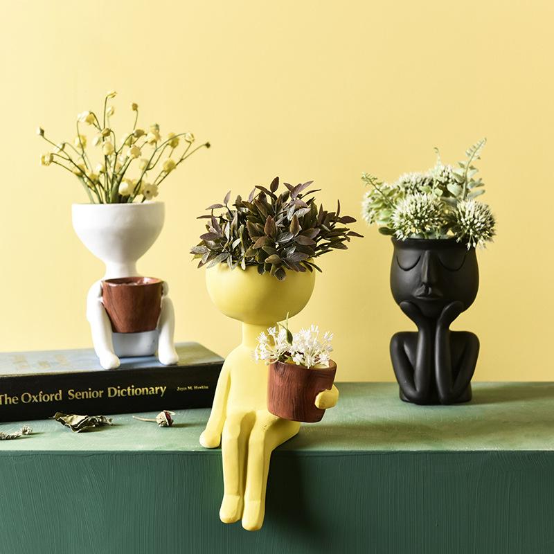 Изображение товара: Человекоидный керамический цветок Искусственные цветы в горшке корзина-ваза Керамические ремесла дизайн плантатор персонаж сидя осанка горшок контейнер