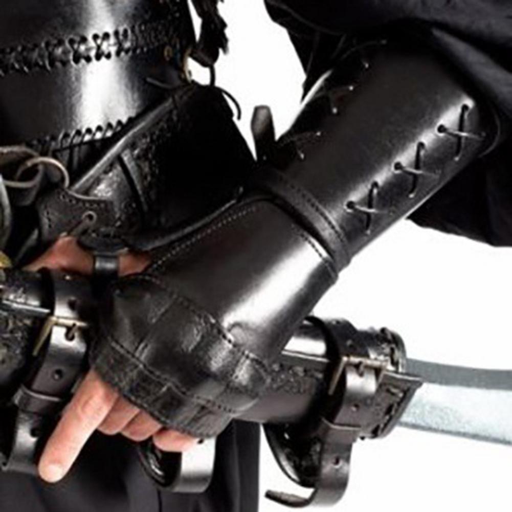 Изображение товара: Кожаный армированный наручный браслет с перчаткой широкий нарукавник защитный нарукавник на запястье в стиле стимпанк браслет с пряжкой реквизит для косплея