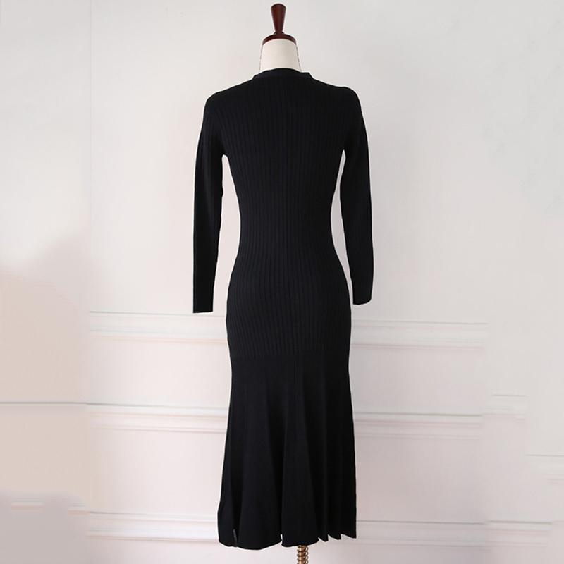 Изображение товара: Новое длинное платье-свитер с длинным рукавом, женское осенне-зимнее платье, модный тонкий женский джемпер, женское трикотажное платье