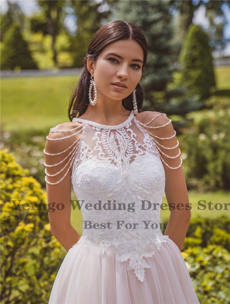 Изображение товара: Винтажное свадебное платье-трапеция Verngo, пляжные платья невесты 2021, изящные кружевные платья с аппликацией, фатиновые платья невесты в стиле бохо с рукавами с бисером