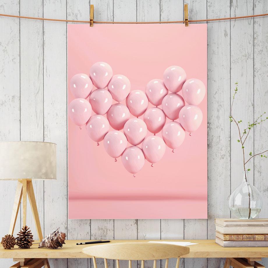 Изображение товара: Картина на холсте с изображением розовых роз, воздушных шаров, фламинго, конфет, постеры и принты в скандинавском стиле, настенные картины для декора гостиной