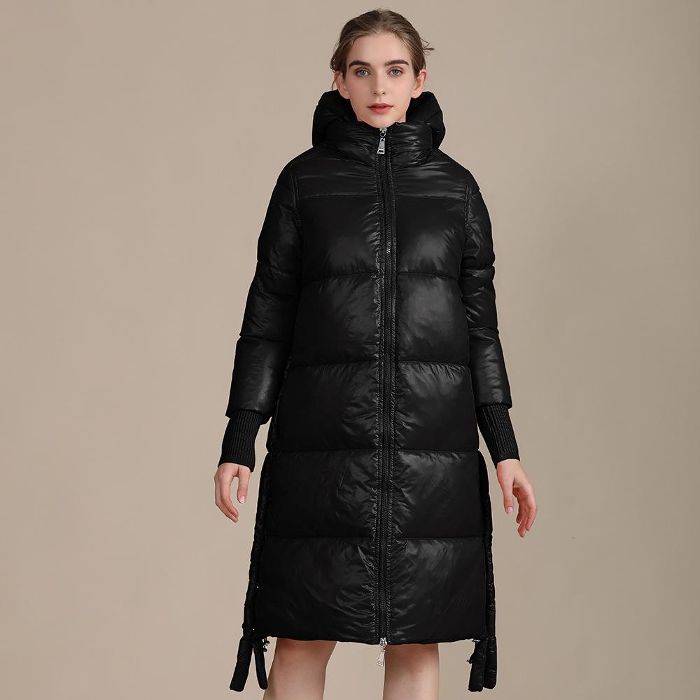 Изображение товара: Женская зимняя куртка до колена, свободная парка с капюшоном, с хлопковой подкладкой, плотное пальто большого размера ЕС/США, AU-197