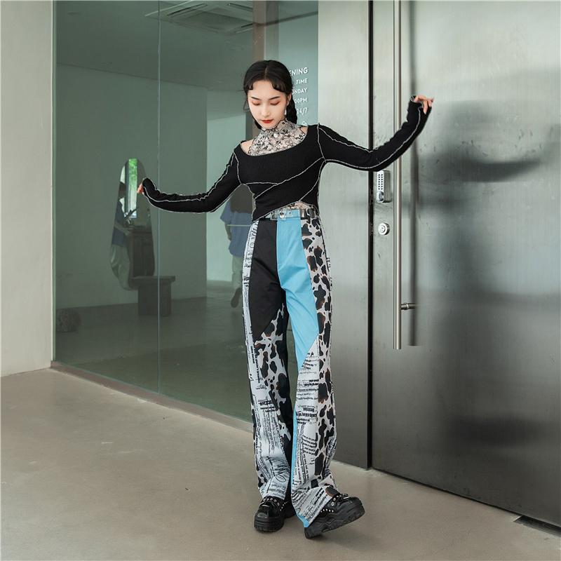 Изображение товара: CHEERART 2020 осенние модные джинсы в стиле пэчворк женские прямые брюки с высокой талией джинсовые брюки в эстетике уличная одежда брюки