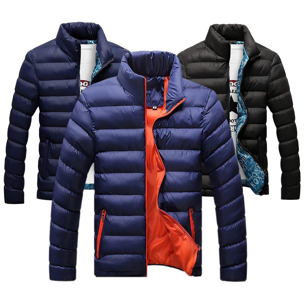Изображение товара: Куртка мужская с воротником-стойкой, плотная теплая верхняя одежда на молнии, с хлопковой подкладкой, приталенный пуховик, модная верхняя одежда, осень-зима