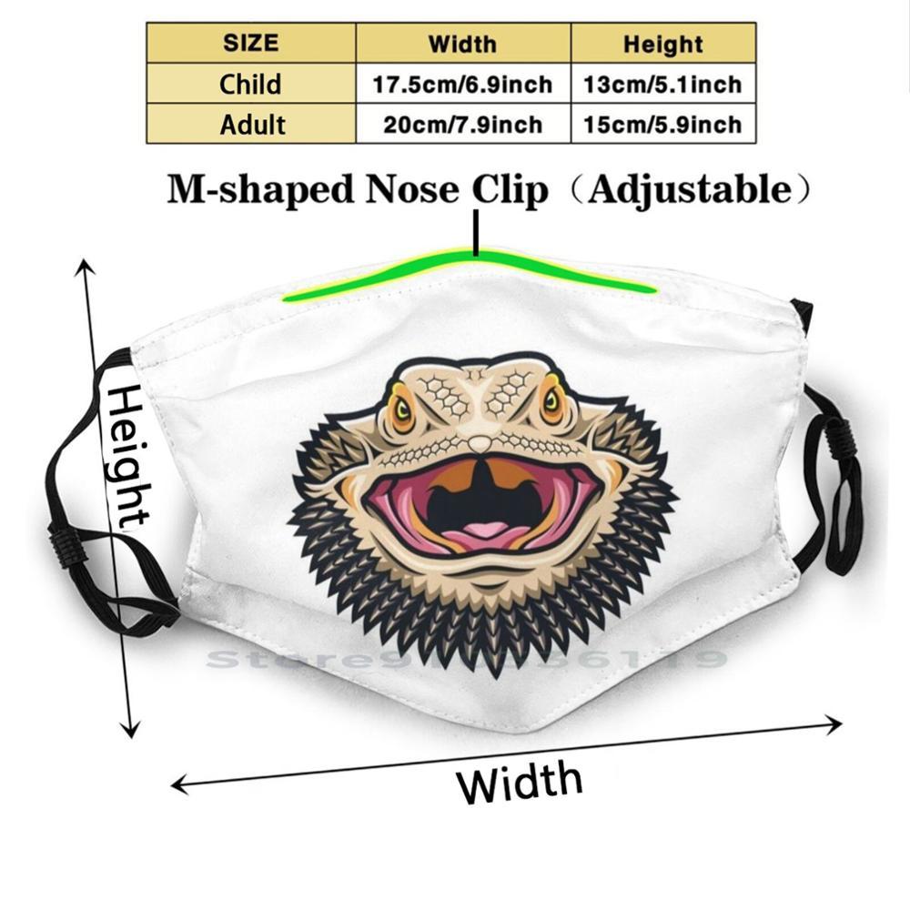 Изображение товара: Свирепый бородатый дракон рот для взрослых детей моющаяся забавная маска для лица с фильтром бородатый дракон Pogona Vitticeps Reptile