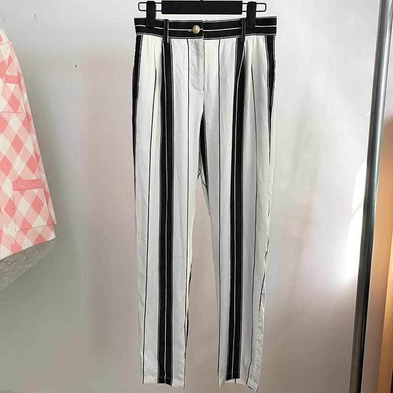 Изображение товара: Комплект из двух предметов, Женский блейзер со съемной полосой на шнуровке, льняные хлопковые + брюки с высокой талией, женские костюмы
