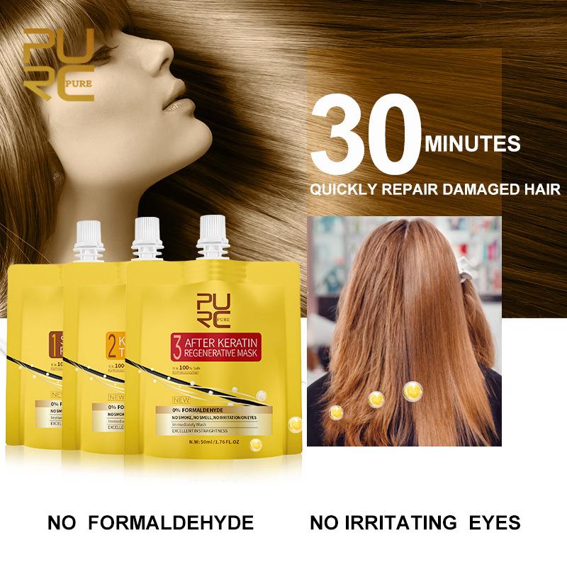 Изображение товара: Набор из 3 шагов для кератинового лечения волос без раздражения без дыма восстановление выпрямления волос Кератиновое лечение