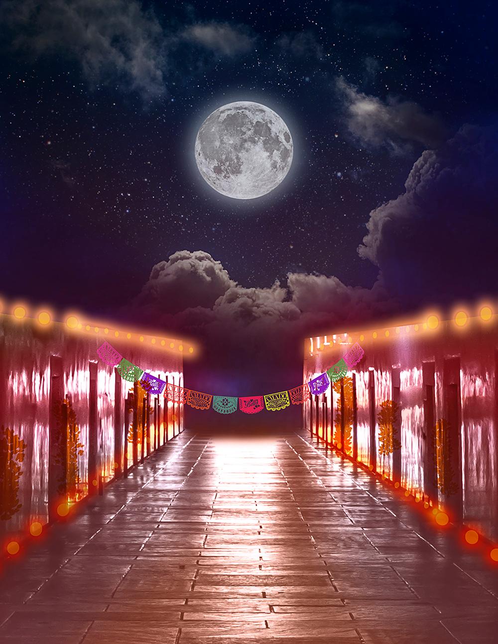 Изображение товара: Фон для фотосъемки в стиле Хэллоуин, тыква, замок, летучая мышь, луна, ночь