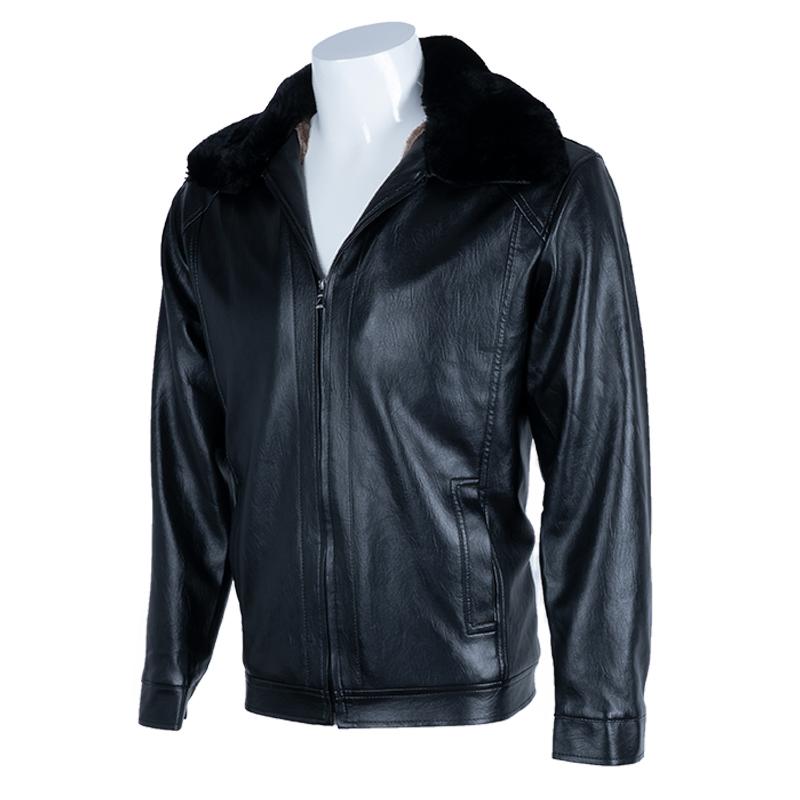 Изображение товара: ChangNiu, модные мужские Куртки из искусственной кожи, осенне-зимняя теплая верхняя одежда в байкерском стиле с искусственным мехом внутри, мужские кожаные куртки среднего возраста
