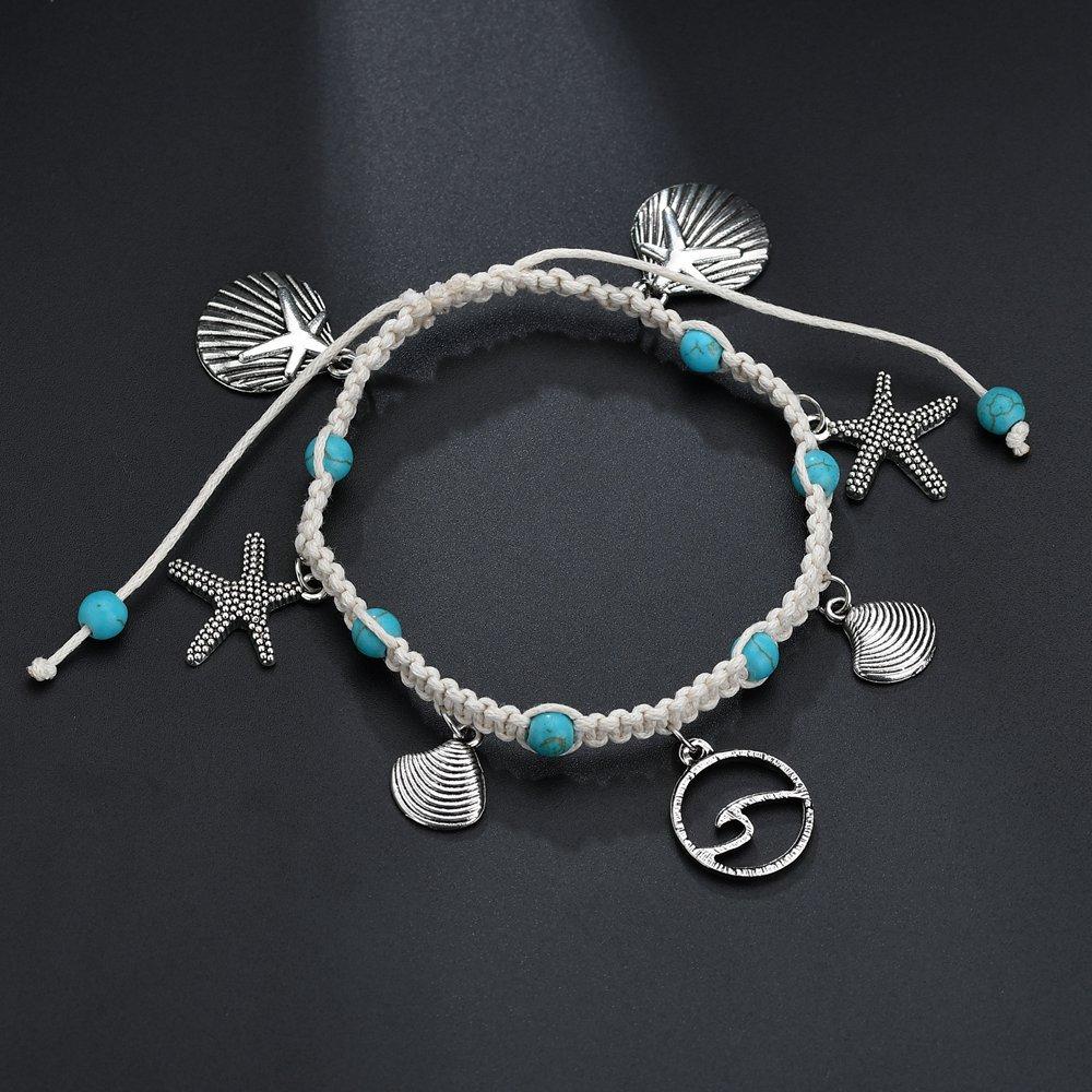 Изображение товара: Женский плетеный браслет ручной работы, Летний Пляжный регулируемый браслет с голубыми бусинами