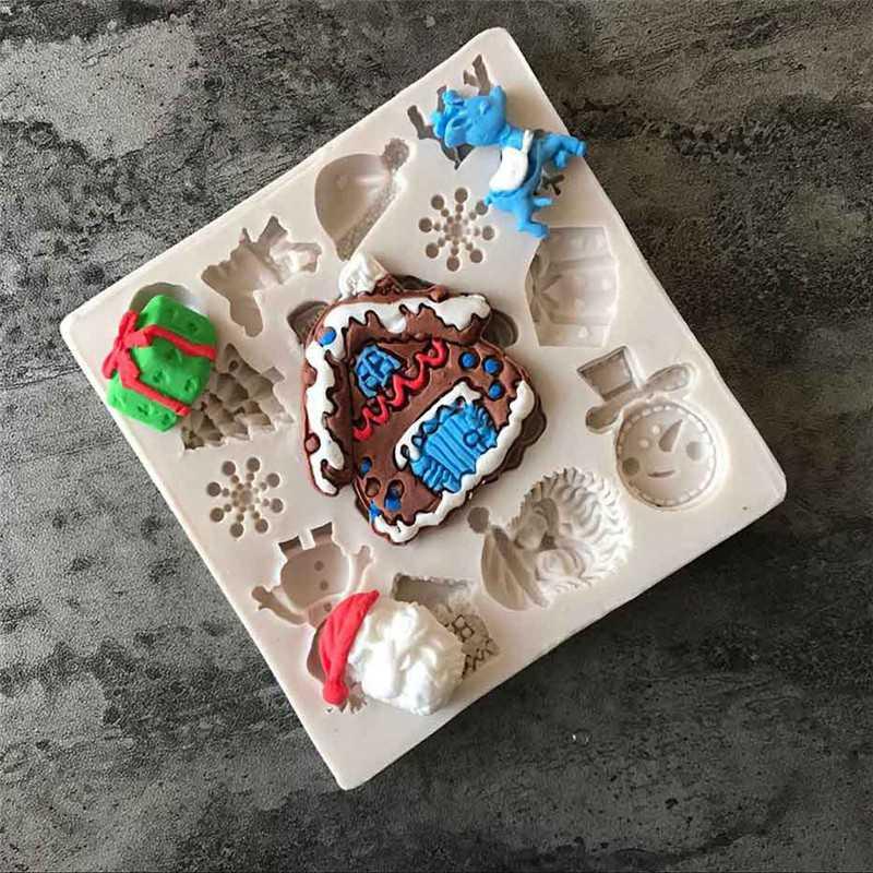 Изображение товара: Рождественская силиконовая форма для торта в виде снежной елки, оленя, инструмент для выпечки, форма для украшения шоколада, форма для украшения торта из сахара