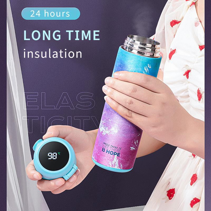 Изображение товара: Градиентная красочная вакуумная колба, термос с температурным дисплеем, бутылка для воды, 24 часа, изолированная чашка, стакан из нержавеющей стали, подарки
