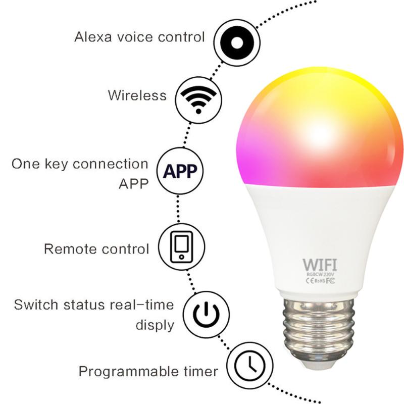Изображение товара: Умсветильник светодиодная лампочка Tuya B22/E27 с Wi-Fi и дистанционным управлением, меняющая цвет светильник ночсветильник с голосовым управлением RGB для Alexa Google
