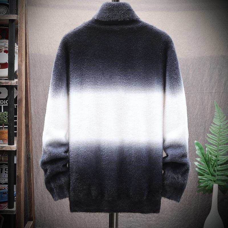 Изображение товара: #5804 осенне-зимний мужской свитер Mahair, облегающий теплый свитер с высоким воротом, вязаная одежда, Мужской базовый Мужской пуловер, свитеры с градиентным цветом