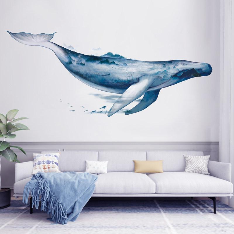 Изображение товара: Большой кит мультфильм животные наклейка на стену ПВХ 3D Художественная наклейка для детской комнаты украшение стены домашний декор