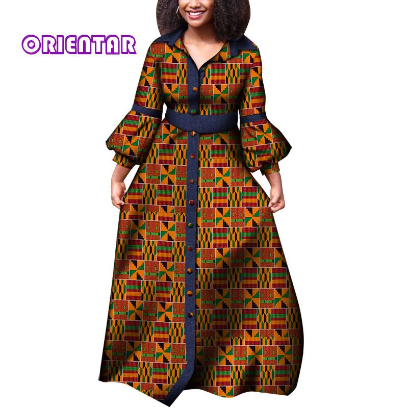 Изображение товара: Платье-рубашка в африканском стиле с длинным рукавом, африканские платья Дашики, базин богатый, платье до пола, одежда с Африканским принтом WY8082
