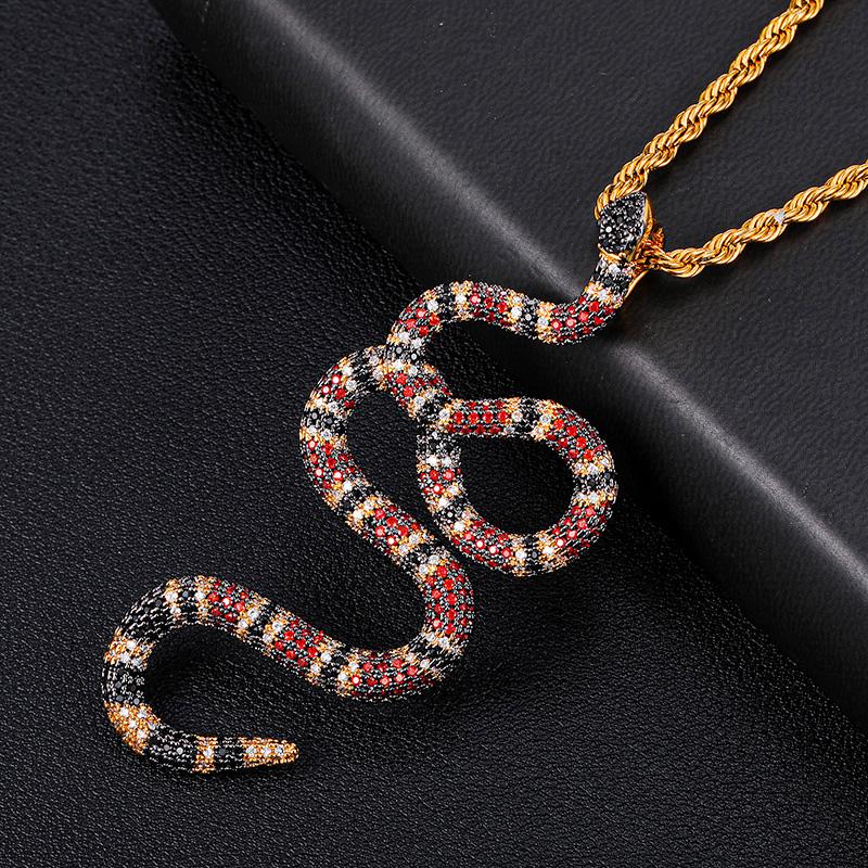 Изображение товара: US7 коралловое ожерелье с медальоном в виде змеи для женщин и мужчин AAA льдом ожерелье с медальоном в виде змеи меди Красочные циркония в стиле хип-хоп ювелирные изделия
