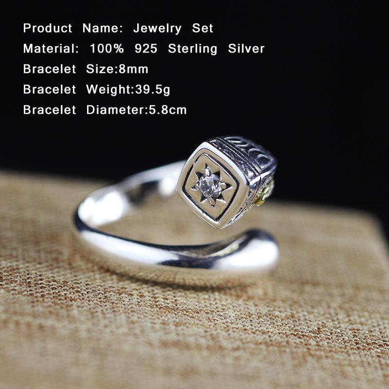 Изображение товара: Ювелирные наборы из стерлингового серебра 925 пробы для женщин, кольцо с натуральным кристаллом, винтажные свадебные браслеты, ювелирные изделия