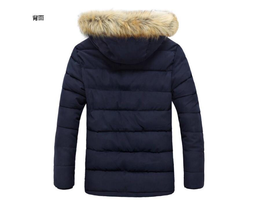 Изображение товара: Утепленная Мужская парка, мужская зимняя куртка 2019, мужская верхняя одежда с меховым воротником, повседневное длинное хлопковое стеганое Мужское пальто с капюшоном