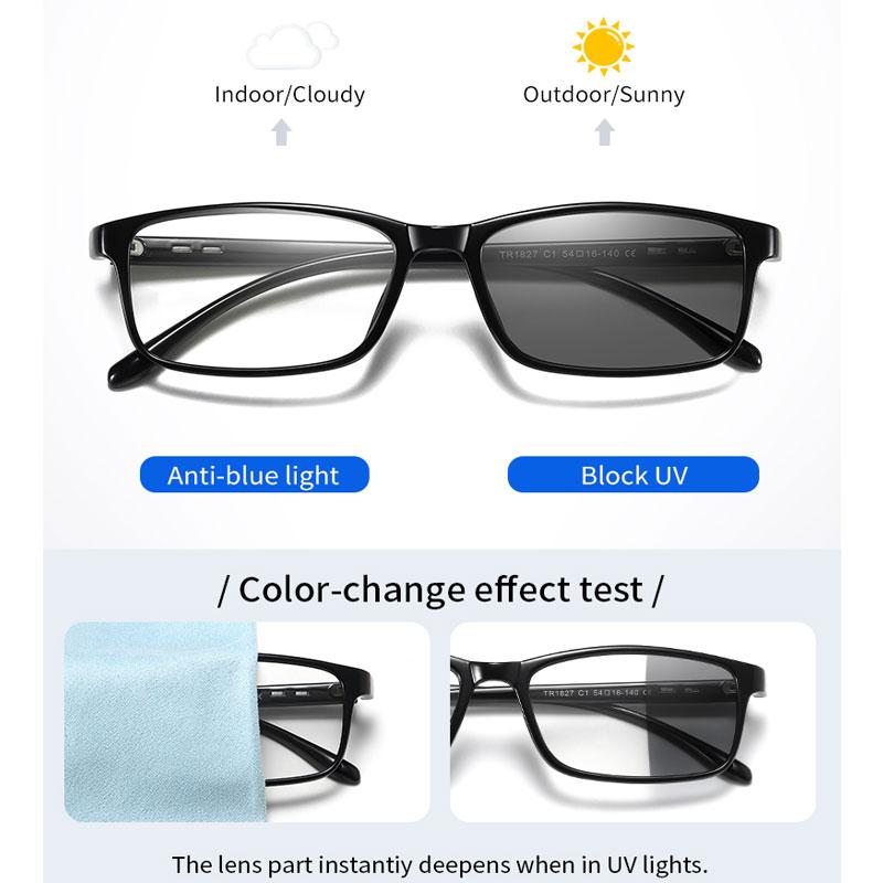 Изображение товара: Мужские фотохромные солнцезащитные очки прямоугольной формы с защитой от синего света оптические 0 градусов автоматические Меняющие цвет линзы компьютерные очки 2020