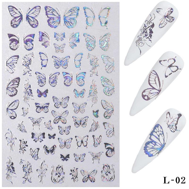 Изображение товара: 3D наклейки для дизайна ногтей в виде бабочек, клейкие слайдеры, красочные переводные наклейки для ногтей, обертывания фольги, украшения для ногтей, лазерная наклейка для дизайна ногтей