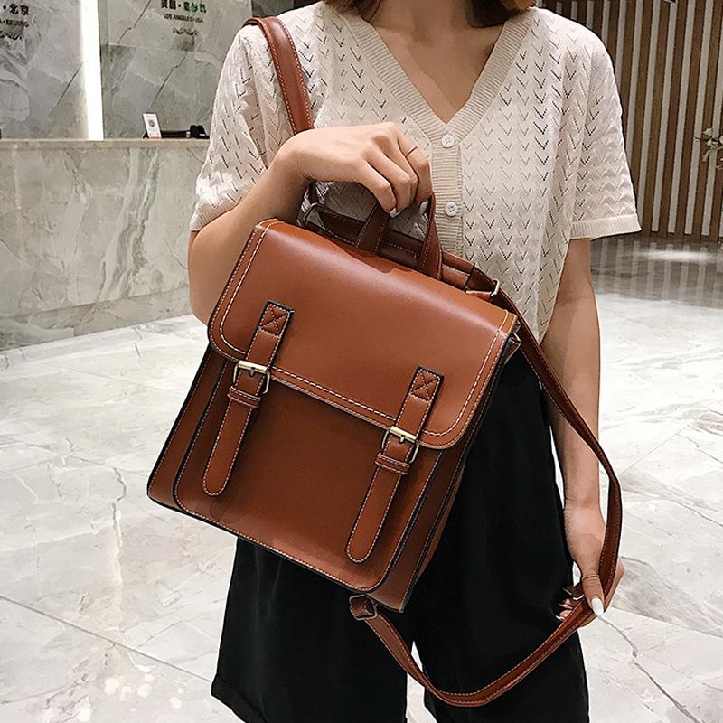 Изображение товара: Винтажный рюкзак для женщин, женская сумка из искусственной кожи, модный школьный ранец для девочек, удобная сумка на плечо