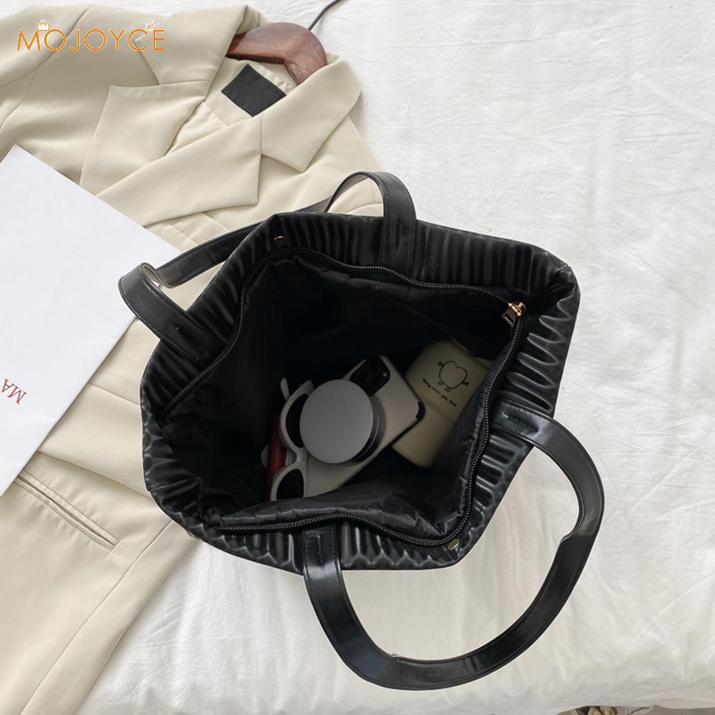 Изображение товара: Повседневная Женская плиссированная однотонная большая Вместительная дорожная сумка для покупок, кошелек, сумка через плечо из искусственной кожи